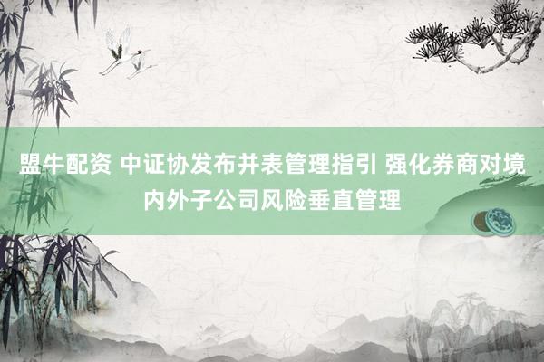 盟牛配资 中证协发布并表管理指引 强化券商对境内外子公司风险垂直管理